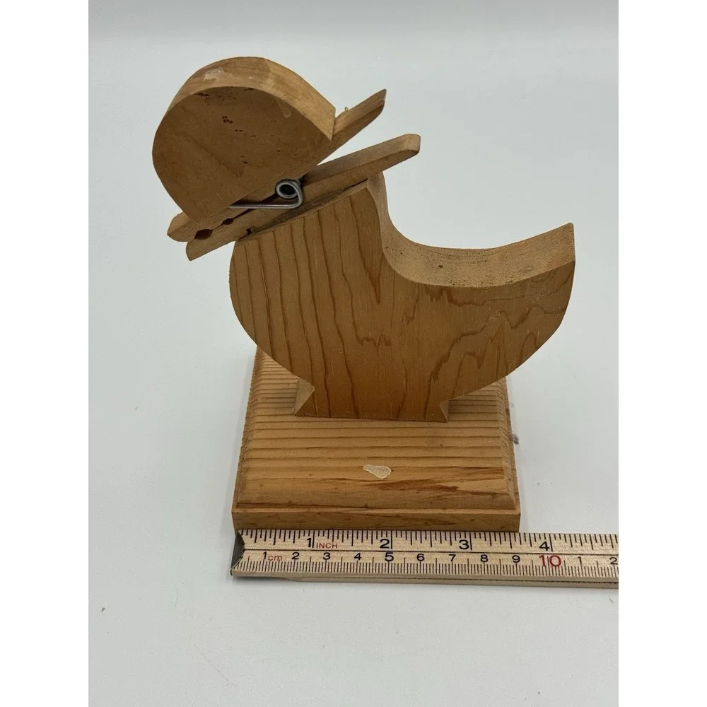 Vintage Wooden Duck Bird Chicken Clip Recipe Card Holder